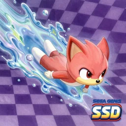 matte painting landscape of a surreal, sharp, detailed professional, soft pastels, high quality airbrush art album cover of a liquid dissolving airbrush art lsd dmt sonic the hedgehog swimming through cyberspace, purple checkerboard background, 1 9 9 0 s 1 9 9 2 sega genesis rareware video game album cover