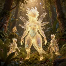 ( ( ( ( waifus ) ) ) ) creature creature in a lush alaska vegetation, backlit, warm tones, bioluminescent bioluminescent translucent translucent : : by michal karcz, daniel merriam, victo ngai and guillermo del toro : : ornate, dynamic, particulate, intricate, elegant, highly detailed, centered, artstation, smooth, sharp focus, octane render, 3 d