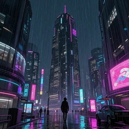 cyber punk, futuristic, neo Tokyo, blade runner city concept art, digital matte painting, award winning concept art, neon lights, raining