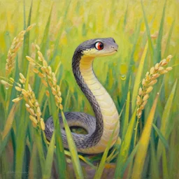 snake kitten in rice field monet painting