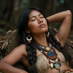 surrender, letting go, indigenous woman relaxing, matte painting, fantasy art
