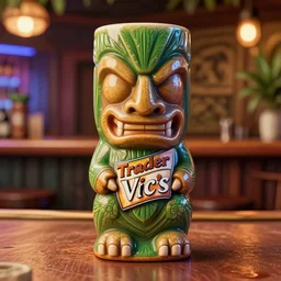a photorealistic photograph of a Trader Vic's tiki mug featuring Snoop Dogg at a tiki bar - Trending on Artstation, featured on Behance, well-rendered, Unreal Engine, 4K HD