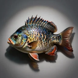 an extravagant fish with in the style of nick cave on a plain background,