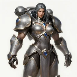 a highly detailed illustration of fierce space marine woman, muscular, intricate, elegant, highly detailed, centered, digital painting, artstation, concept art, smooth, sharp focus, league of legends concept art, wlop.
