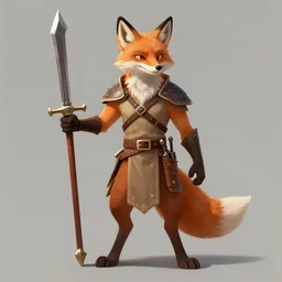 fantasy anthropromorphic fox ranger with only one arm wielding a gladius, digital art