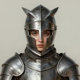head and shoulders portrait of a pretty female knight. metal armor, open barn owl helmet. elegant, highly detailed, digital painting, artstation, concept art, symmetry, smooth, sharp focus, illustration, art by artgerm and rutkowski and mucha by theodore ralli and nasreddine dinet and anders zorn and nikolay makovsky and edwin long