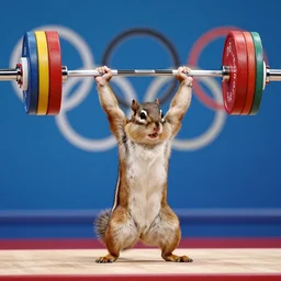 a high quality photo of chipmunk lifting barbell over it's head, backdrop-Olympic game, render, ultra photorealistic, epic lighting, cgsociety
