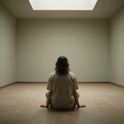 christian god sitting in an empty room, from back, award winning, 4 0 0 mm