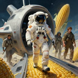 astronaut walking out to corn spaceship, dnd, matte fantasy painting, deviantart artstation, by jason felix by steve argyle by tyler jacobson by peter mohrbacher, cinema