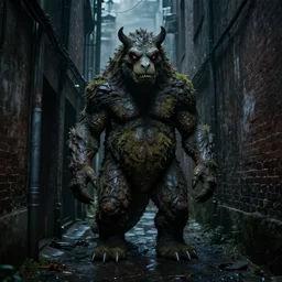 a tree monster in a dark alley way