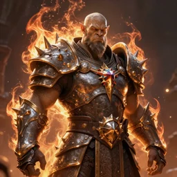fantasy character portrait, orc king in spiky armor with a fiery aura, wearing a dragon mask, tiger rider, holding an axe, ultra realistic, wide angle, intricate details, highly detailed by peter mohrbacher, hajime sorayama, wayne barlowe, boris vallejo, aaron horkey, gaston bussiere, craig mullins