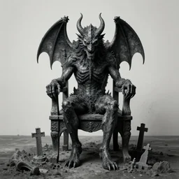 monster graveyard chair, portrait of daemons, by izzy and Vladimir Tretchikoff