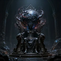 a dark orb full of evil energy swirling around in it sitting on a small throne