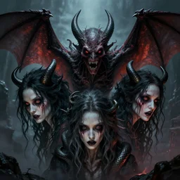 three head, bat, demonic parasite, snake, hdr, insanity, hell, war, despair, dread, digital art, fantasy, cinematic, lovecraft, horror, detail, epic, dark, terror, leesha hannigan, wayne haag, reyna rochin, ignacio fernandez rios, mark ryden, iris van herpen, best on artstation, best on cgsociety