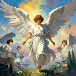 biblically accurate angel by Marc Simonetti, Zdzislaw Beksinski, Makoto Shinkai Paul Lehr and M. C. Escher, digital art, vibrant color, trending on artstation, HD, 8K, highly detailed, good lighting, beautiful, epic, masterpiece, surreal, detailed, sharp,-H 512