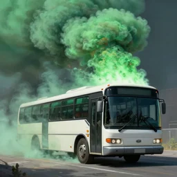 concept art for a bus that releases green clouds of poisonous gas, painted by syd mead, high quality