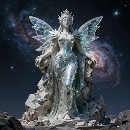 futuristic sculpture of cosmic space empress made of stone and glass, gorgeous