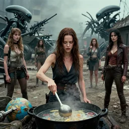 she makes the deep boil. dark fantasy about casually - dressed women in a dirty seaside town, a globster, and a beautiful song. demonic!!! hybridizing!! alien - robot invasion. color!! cinematic still from 2 0 1 1 hollywood action!! scifi! blockbuster. alien military vehicles and weapons. young linda hamilton. ellen ripley.