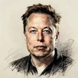 a wild portrait of elon musk painted in rough charcoal sketch