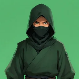 professional portrait artwork of a hooded dark ninja warrior, green scene color, by rossdraws, trending on artstation, portfolio on artstation