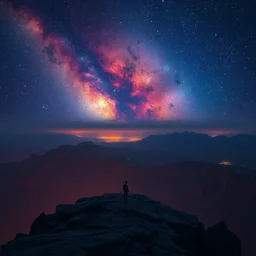 it is lonely at the edge of the world, melancholic, vibrant night sky, warm lighting, cinematic, highly detailed, masterpiece by beeple, tom bagshaw, craig mullins