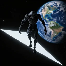 3 - point perspective from space drawing of an incommensurable malevolent entity approaching earth, light - bending to it, saturated colors, 2 d digital art, catalogue raisonne, autodesk maya, cinema 4 d, hyperrealism