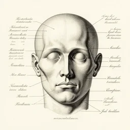vintage medical anatomical illustration of nosferatu head, highly detailed, labels, intricate writing