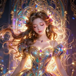 portrait of princess, beautiful, attractive, glowing, ornate and intricate, jaw dropping, dynamic lighting, colorful, fairy tale, intricate and detailed, 4 k octane render, closed eyes