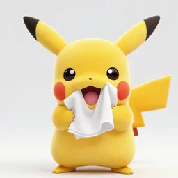 portrait mid - sneeze cute detective pikachu mid - sneeze wiping face with rag at a photoshoot studio lighting
