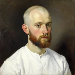 teemu pukki. 3 0 year old bald with beard. white shirt. painted by akseli gallen - kallela