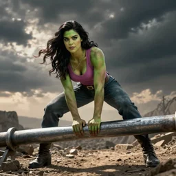 she hulk bending a large metal rod