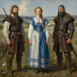 Richard Schmid and Jeremy Lipking and Antonio Rotta full length portrait painting of a young beautiful traditonal viking woman