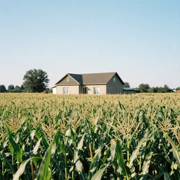 fujicolor sample photo of a house in a corn field