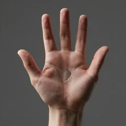 a photorealistic hand with a hole through the palm, hdri octane render