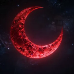 blood red cresent moon, cyberpunk, galaxy, fantasy