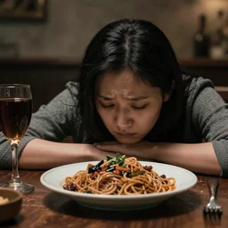 Photograph of a very sad meal. Highly realistic. Highly detailed. High resolution. Dramatic. 8k