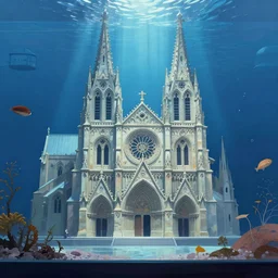 a cathedral in an aquarium, digital painting, trending on artstation