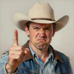 a closeup painting of a cowboy saying saying no and making a disgusted face, by greg rutkowski, trending on artstation