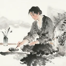 chinese ink painting of a chinese ink painter