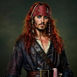 portrait painting of a 3 0 years old rugged masculine muscular male pirate long long hair soft hair flowing hair crimson hair upper body only blue eyes unbuttoned long coat elegant rugged handsome unreal render cinematic lighting art 1 9 2 0 period drama by bussiere rutkowski andreas rocha
