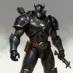 dark kenku wearing power armor and brandishing a crossbow. concentrated expression. art by ralph mcquarrie and beksinski r / characterart