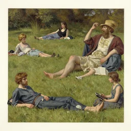 oil collage paper, classicism, people resting on the grass, by mulready, ultra detailed high resolution artstation