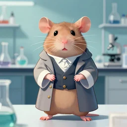 portrait of a pet rat dressed as an english professor, standing in a chemistry lab, digital art, artstation
