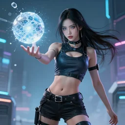 a portrait of sexy lady casting ice - ball and shoot it, cyberpunk concept art, trending on artstation, highly detailed, intricate, sharp focus, digital art, 8 k