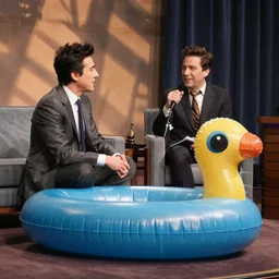 jimmy Fallon interviewing a inflatable pool toy