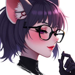 character design portrait of an anthropomorphic anime gothic punk girl, wearing medium - sized glasses, eyelids half closed, slight smile, profile perspective view from the side, concept art, by wlop, ilya kuvshinov, artgerm, krenz cushart, pixiv, tending on artstation, digital art, 4 k,