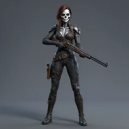 octane, Unreal engine, Samara Weaving with skull paint, full body, holding a shotgun