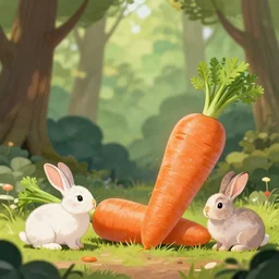 in the forest the rabbits find a giant carrot