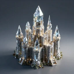 3 d render of dimensional cubic crystal castle, hyper realistic, cinematic, studio lighting, detailed