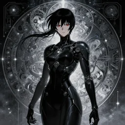 dark anime portrait of ghost in the shell techno wizard, fantasy, intricate, elegant, highly detailed, digital painting, artstation, smooth, sharp focus, illustration, epic fractal circuit background, artgerm, alphonse mucha, epic cosmic background, erak note, eddie mendoza, christophe young, craig mullins, evan lee, silvain sarrailh, dao trong le, kan liu, character design, trending on artstation
